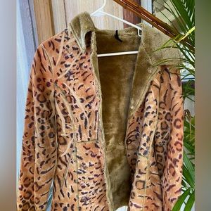 Faux Cheetah Print Fur Coat